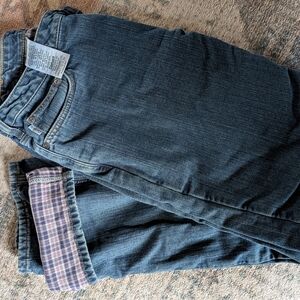 Carhartt Women's Boot Cut Jeans - Dark Blue with Plaid Cuff